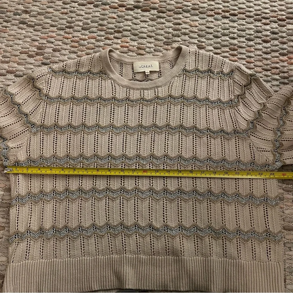 THE GREAT Beige Open Knit Metallic Sweater - Picture 6 of 8